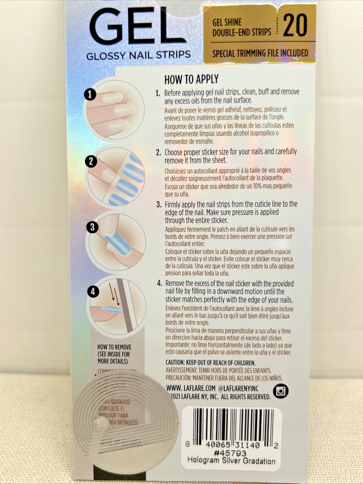 Set Of 2 Laflare Gel Glossy Nail Strips Hologram Silver & Ebony Night w File NEW