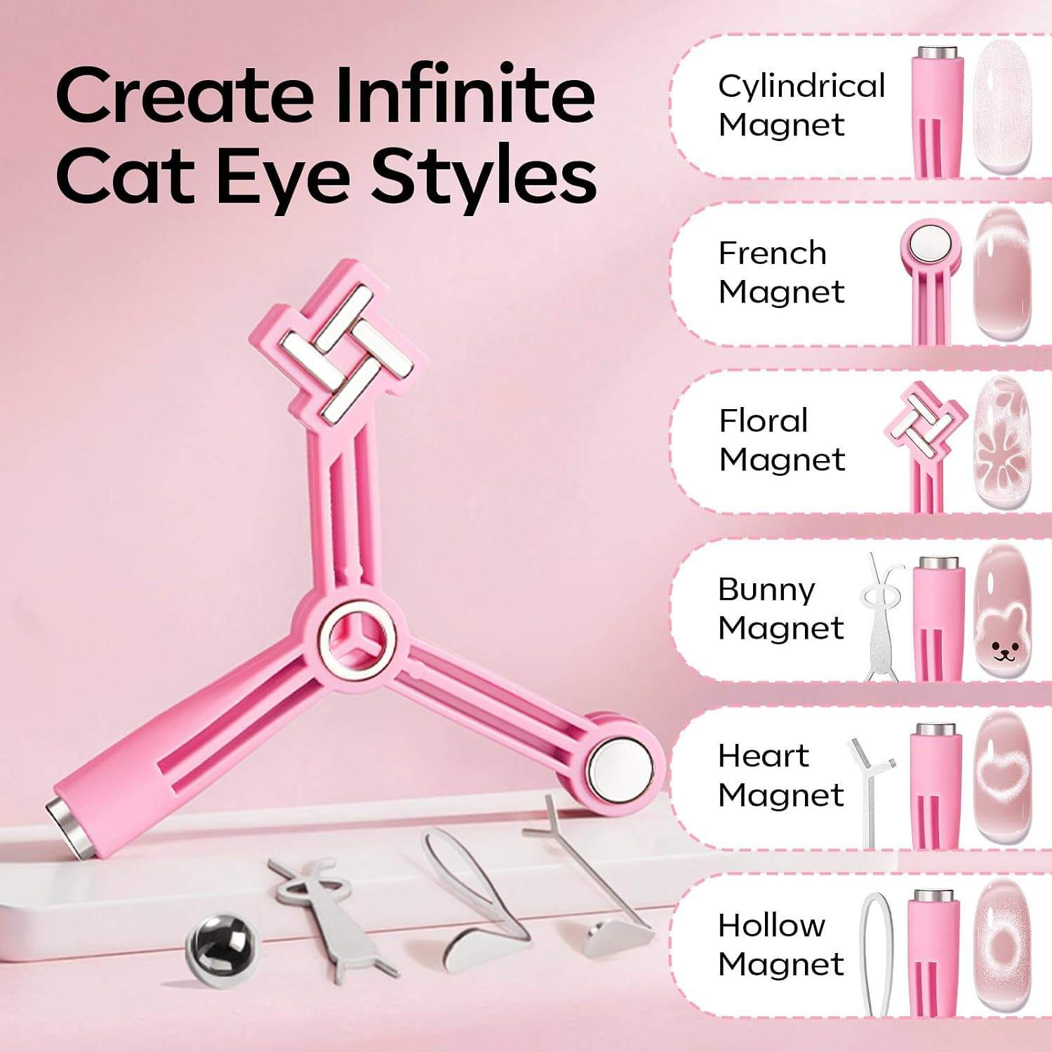 Gel Polish Cat Eye Magnet for Nails, 5 PCS Nail Magnet Tool Set for Cateye Gel