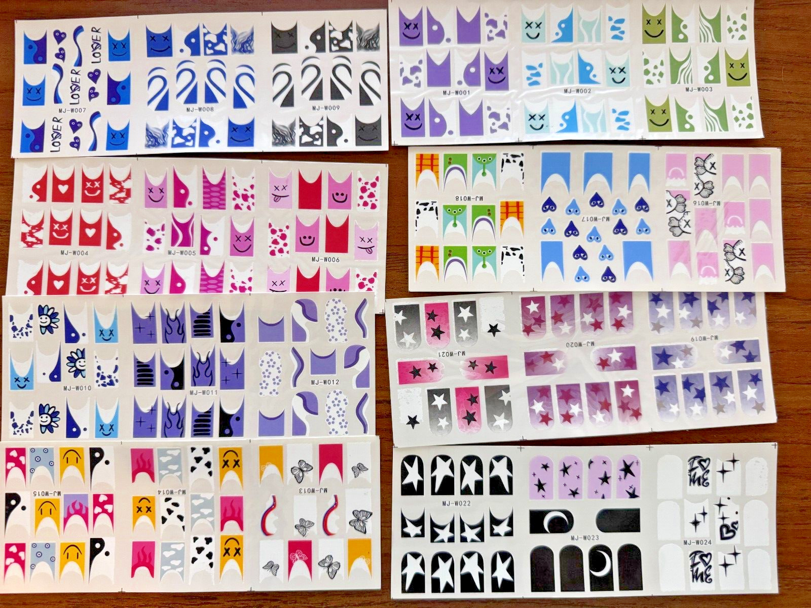 8Sheets Nail Art Water Transfer Stickers Geometric Star French Tips Decals NH19