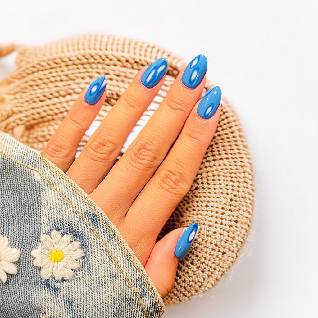 CUSTOM hot bule Gel Press On False Nails set /Handmade size：S（15 11 12 11 9 mm）
