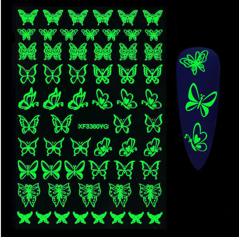 Butterfly Star Glow in the Dark Nail Stickers Tips Stencil Decals Luminous NH21