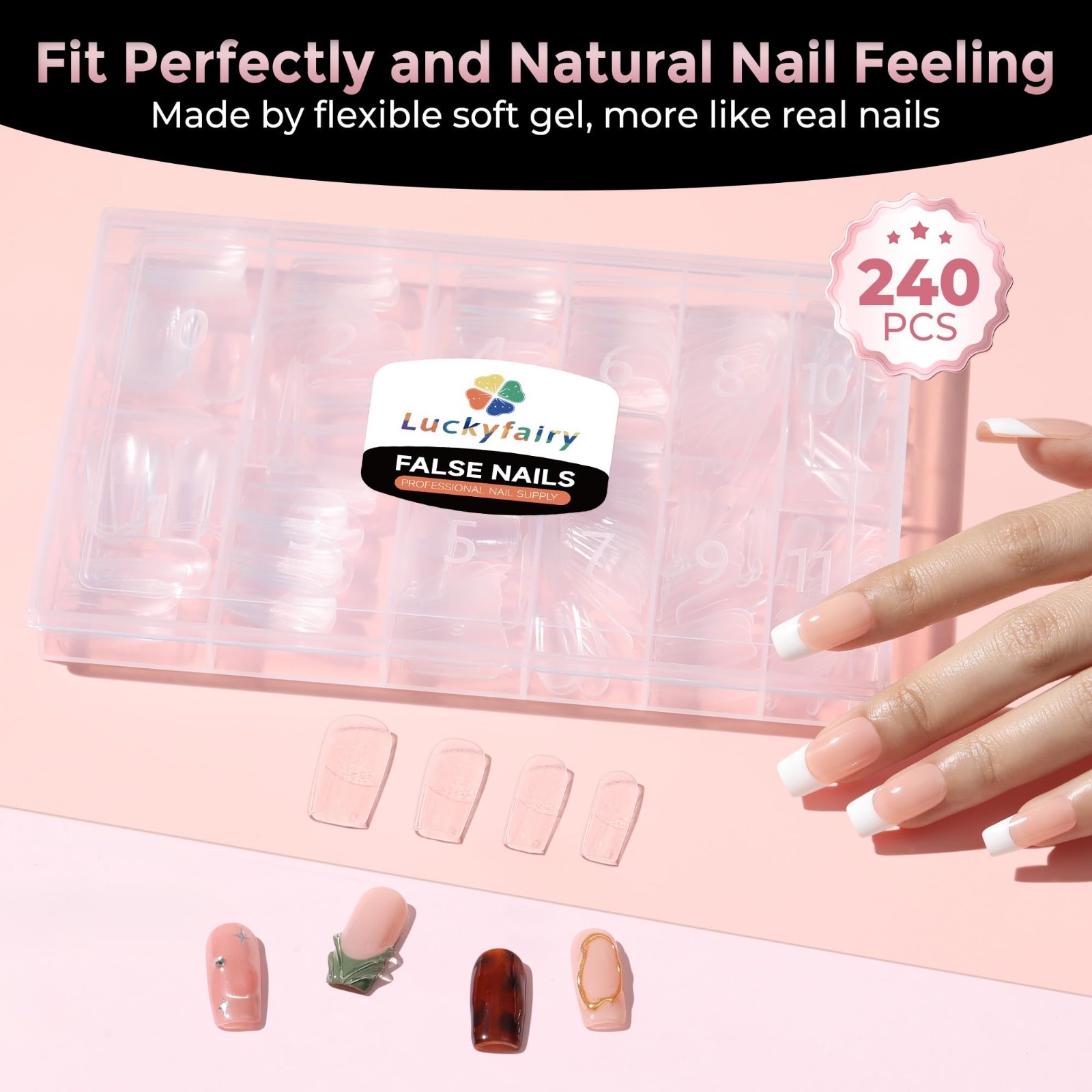 Medium Square Nail Tips 240pcs Soft Gel Acrylic Fake Nails Half Matte Full Cover