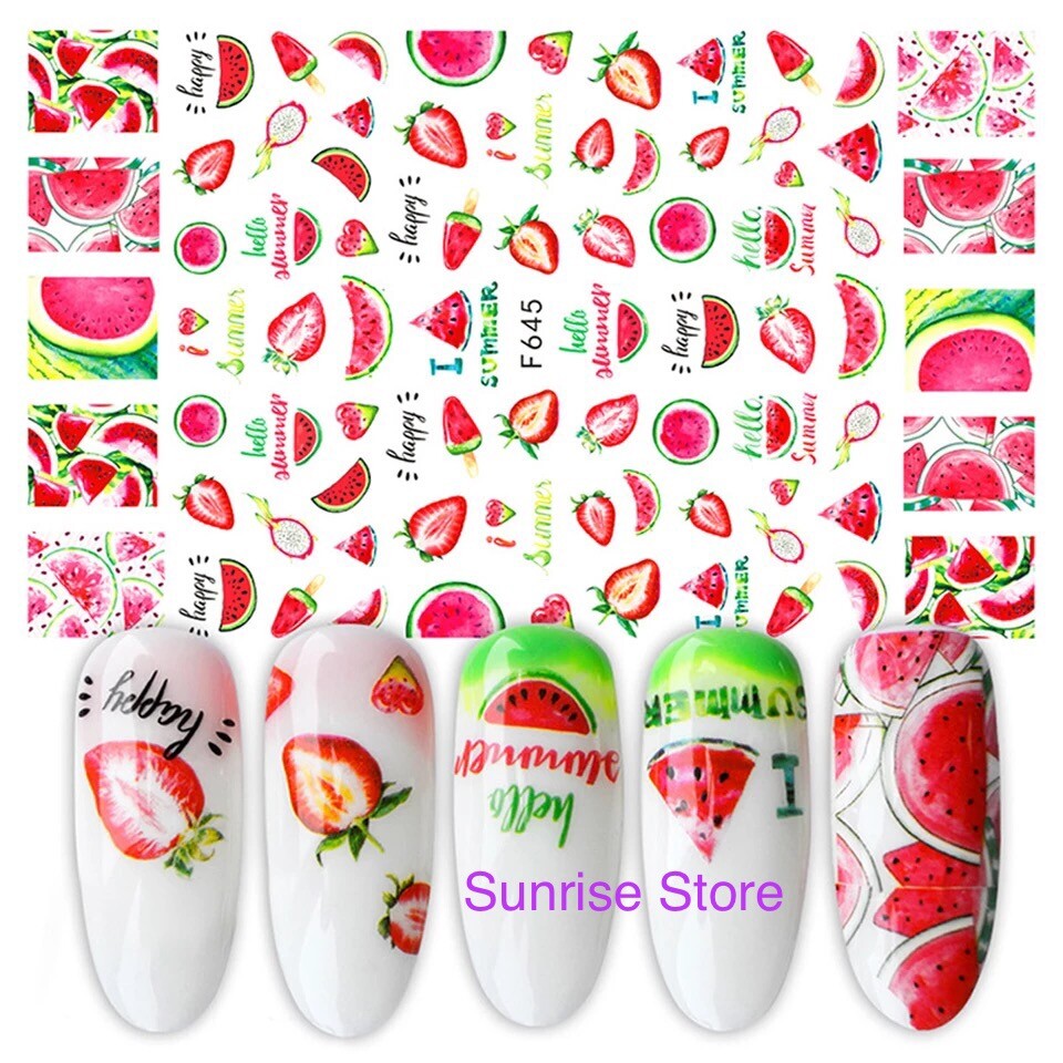 Nail Art Sticker Spring Summer Flower Leaves Fruit Beach Girl Decals Manicure
