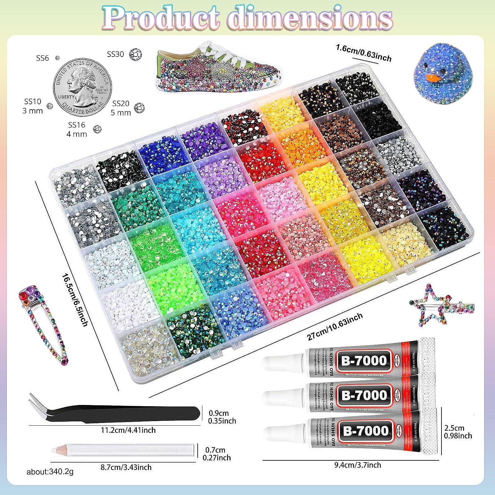 Resin Jelly Rhinestones Kit 36000Pcs 40 Colors 3mm with B7000 Glue & Tools