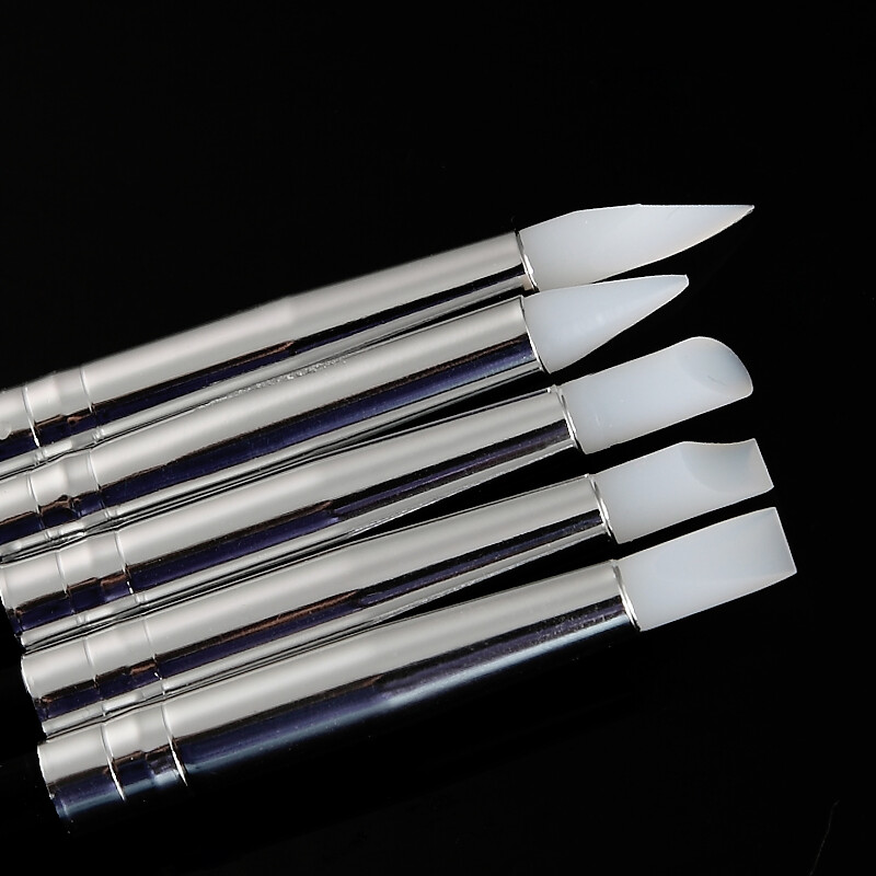 5pcs set Nail Art Carving Pen Silicone Head Wooden Handle Painting Brushes Tools