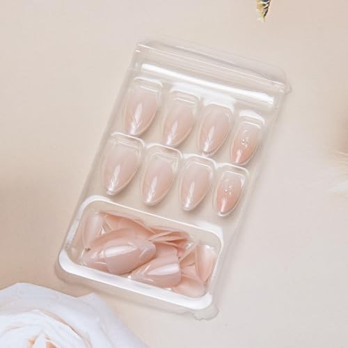 Almond Press on Nails Short Nude Fake Nails Glossy 1 Fl Oz (Pack of 24) Style 8