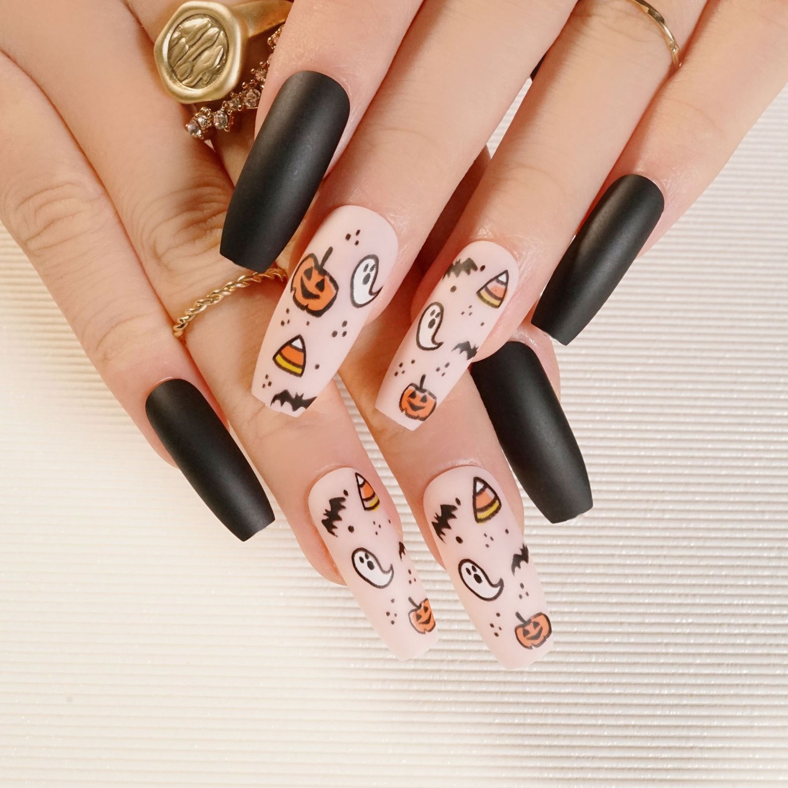 120Pcs Halloween Mix Fake Nails Long Coffin Press On Nails Fake False Nail Set