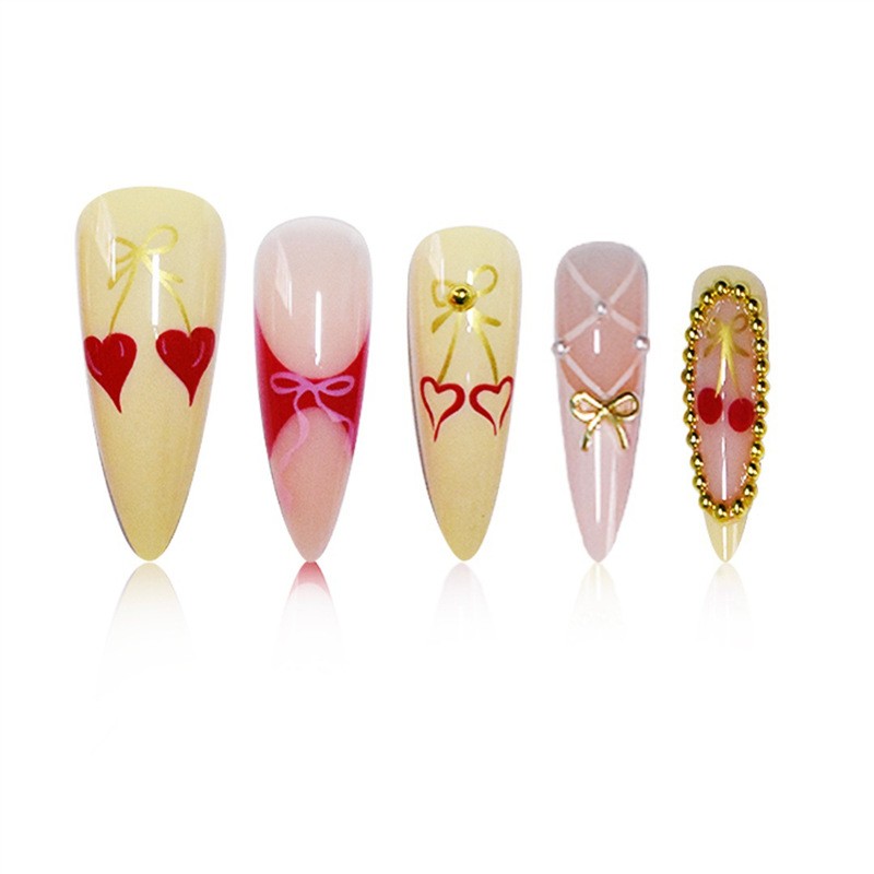 Sweet Cool Cherry Plaid Bow Press On Nails