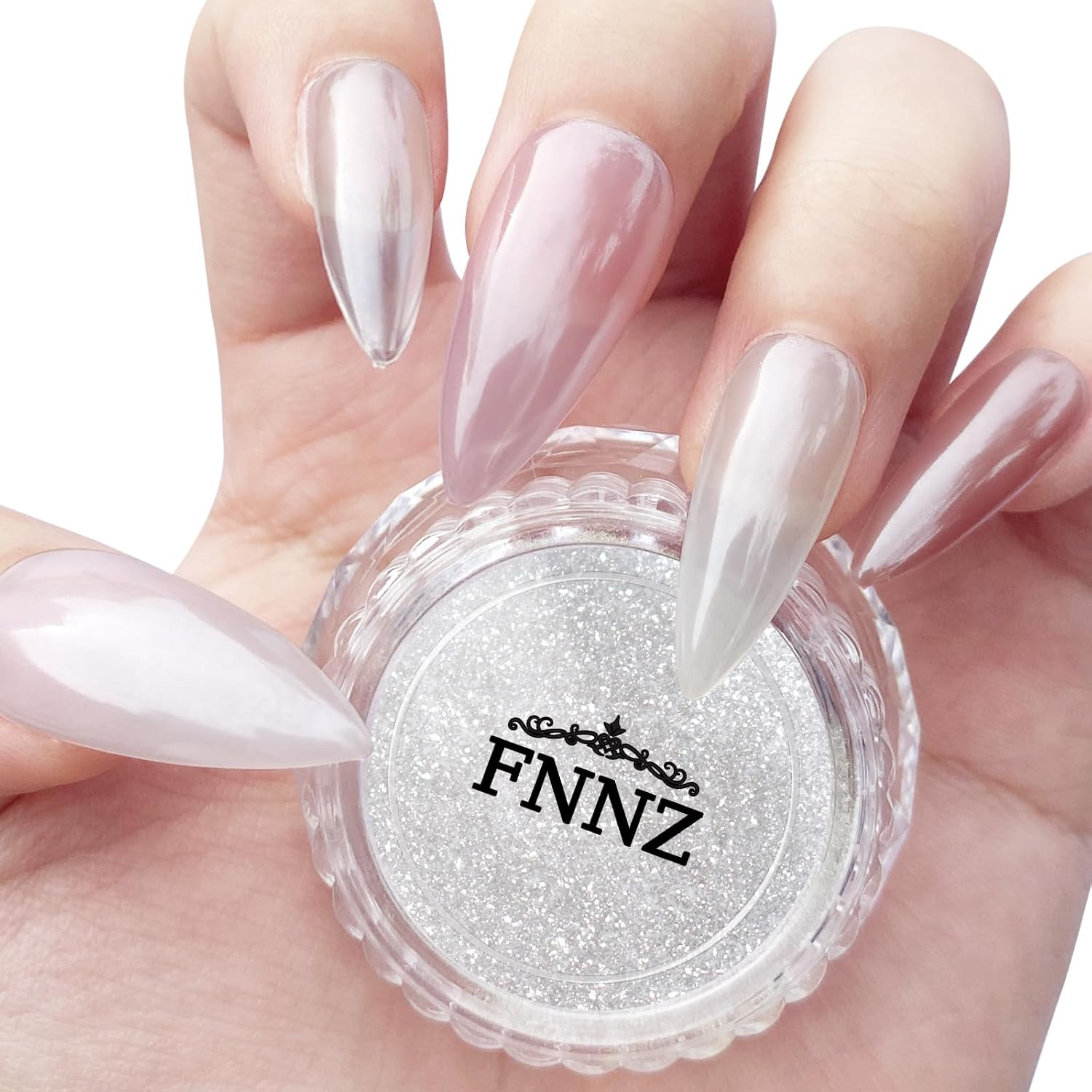 White Chrome Nail Powder, Clear Glazed Donut Mermaid Aurora Nail Powder Pigment
