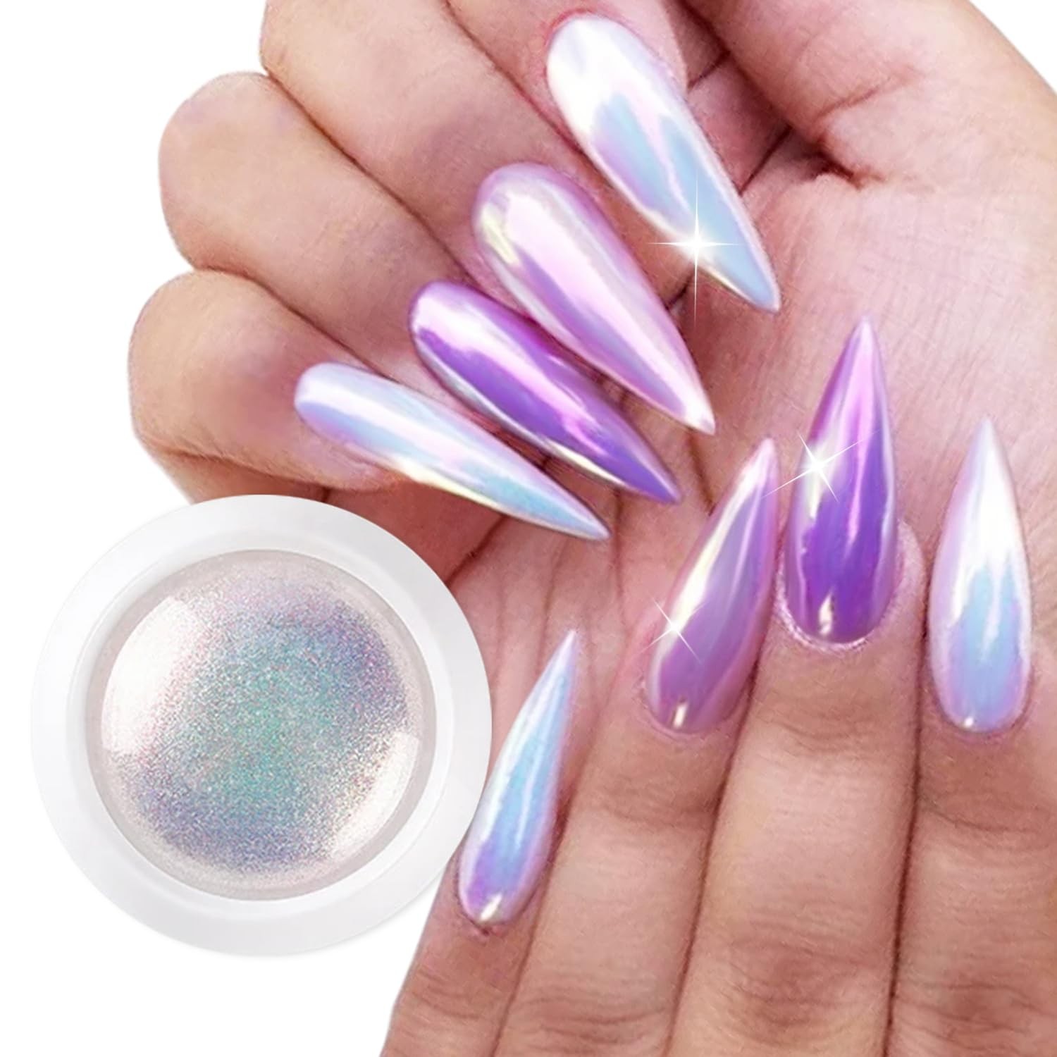 1 Jar Unicorn Chrome Nail Powder Pearl Iridescent Metallic