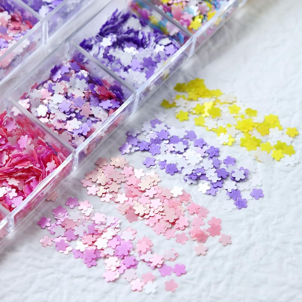Little Flower Nails Sequins Spring Summer Colorful Nails Glitter Flakes Desig…