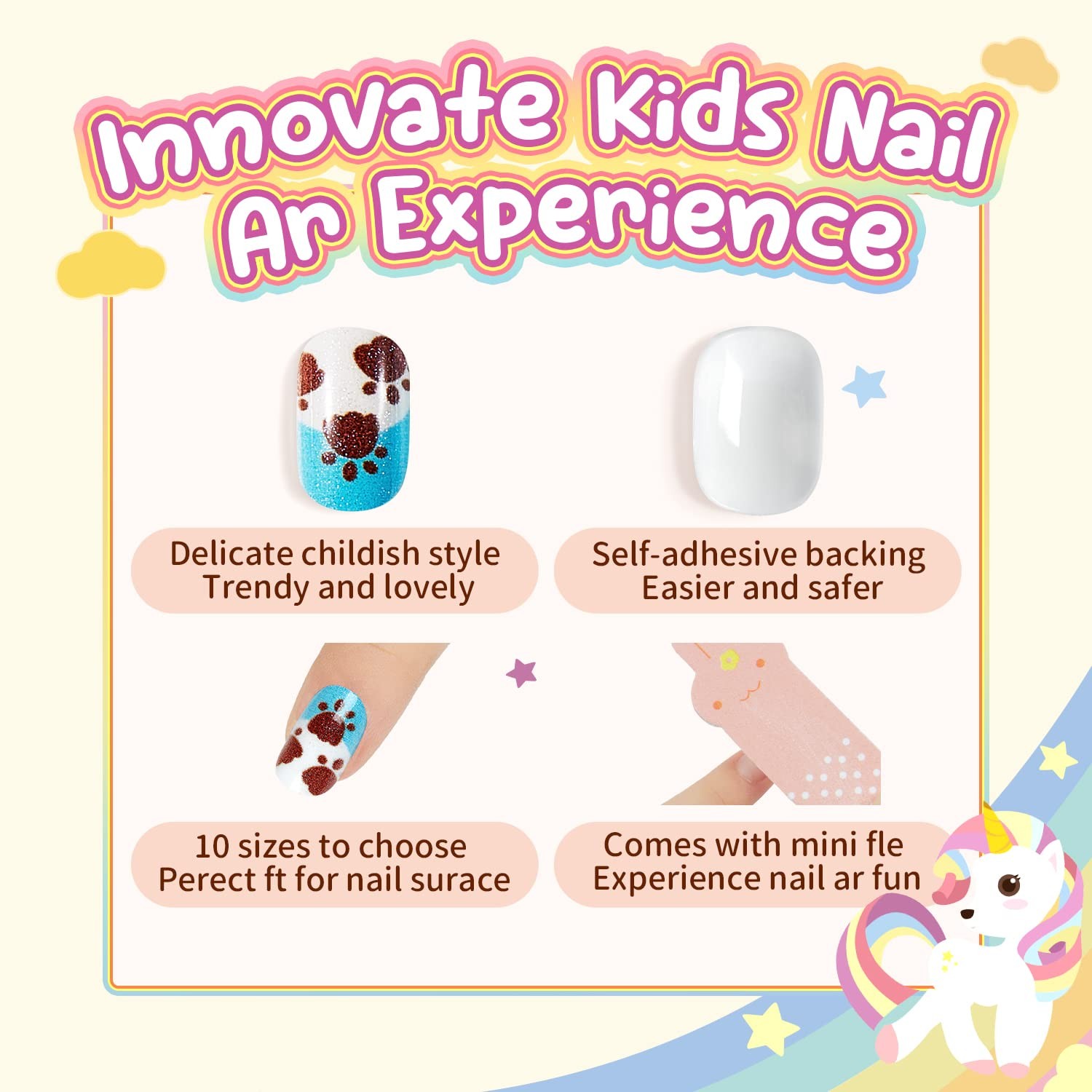 Modelones Press on Nails for Kids 144Pcs 6 Pack Children Acrylic Fake Nails Pre