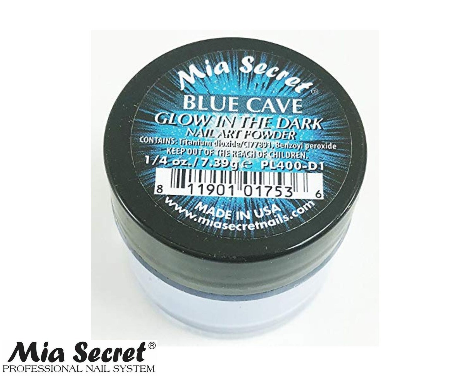 MIA SECRET Nail Art Powder 1/4oz-Blue Cave (GLOW IN THE DARK COLLECTION)