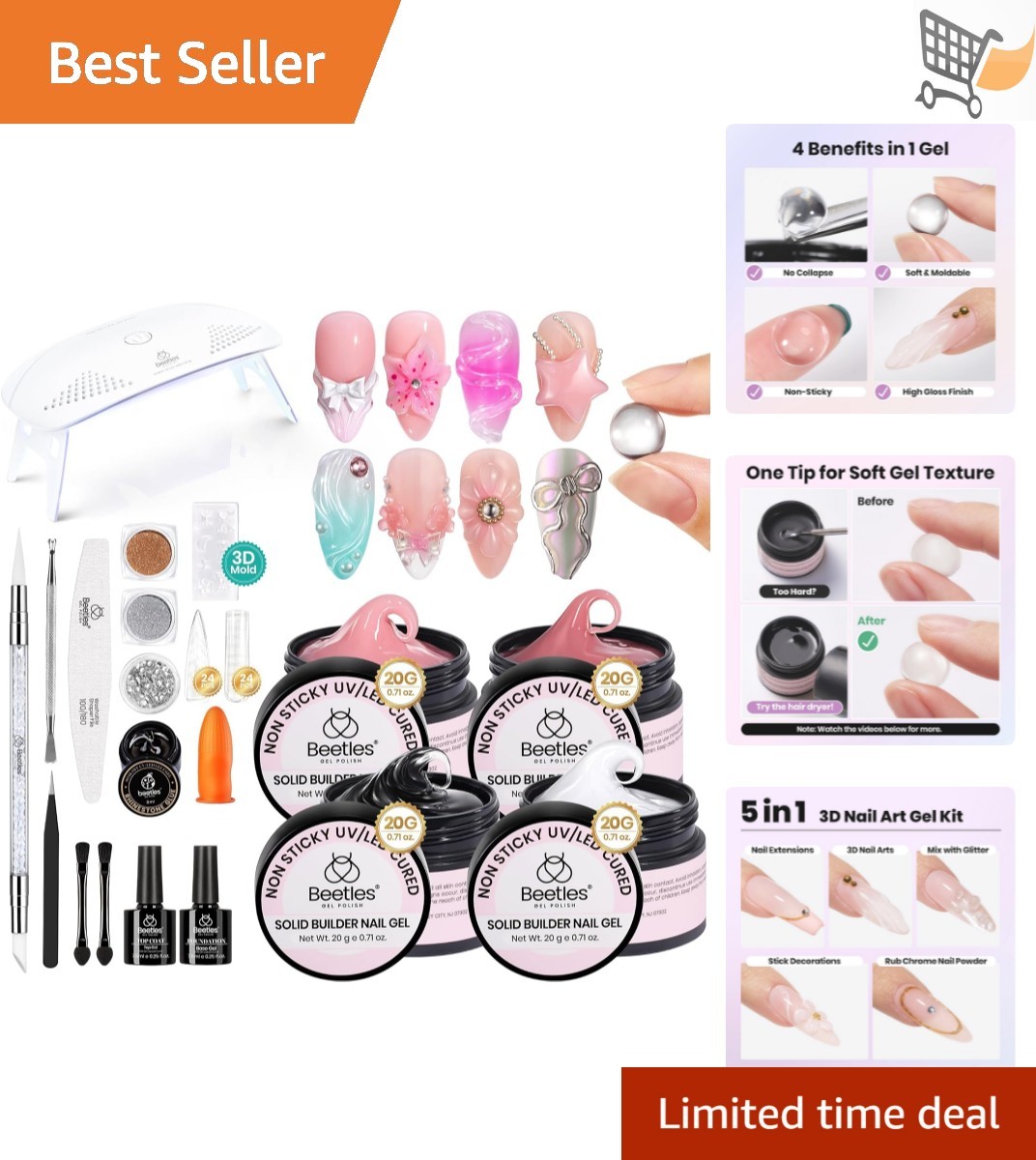 Nail Builder Gel Kit 4 Colors 3D Sculpting Gel Non-Sticky for Nail Art DIY