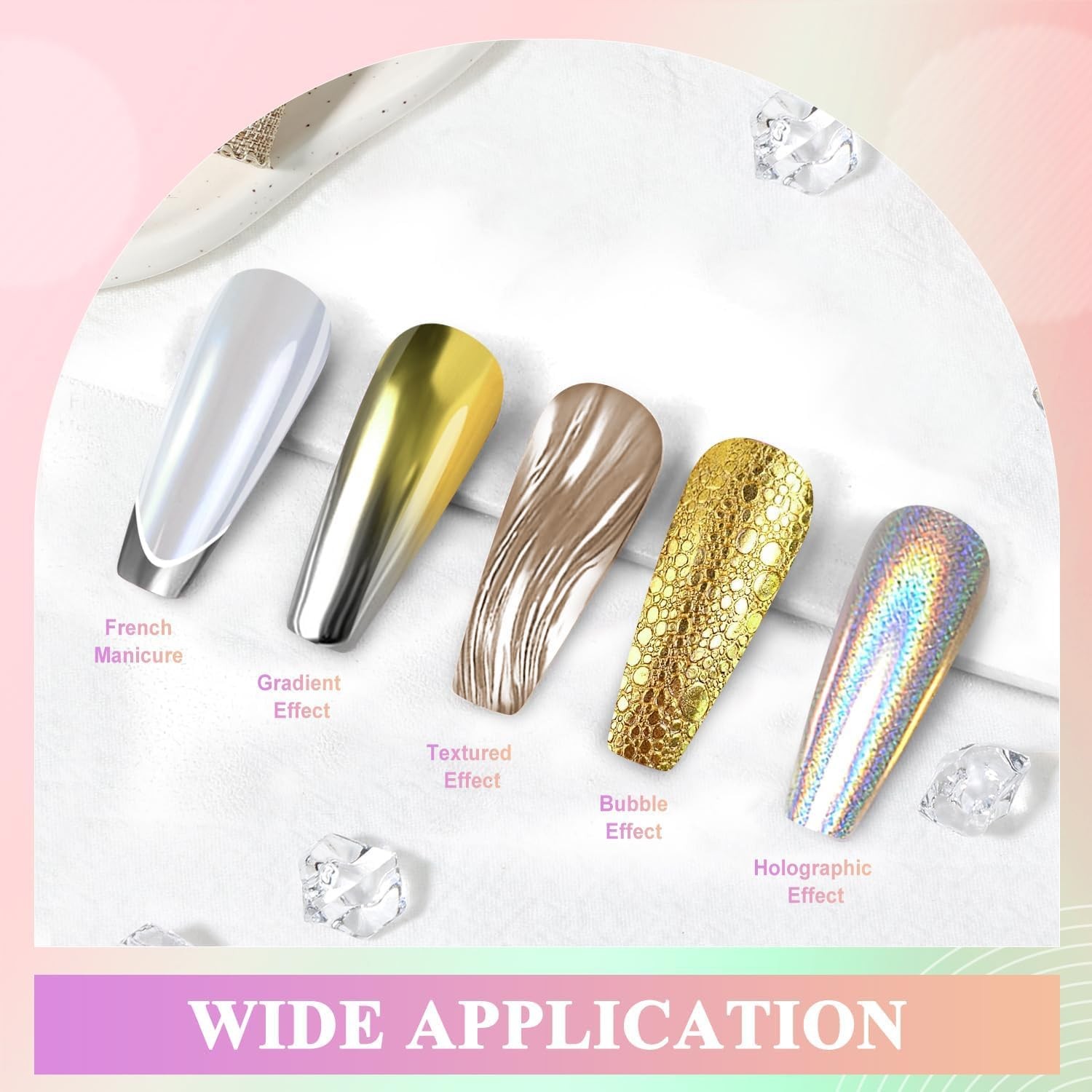 Gold Silver Chrome Nail Powder, 6 Colors Metallic Mirror Chrome Palette | Hologr