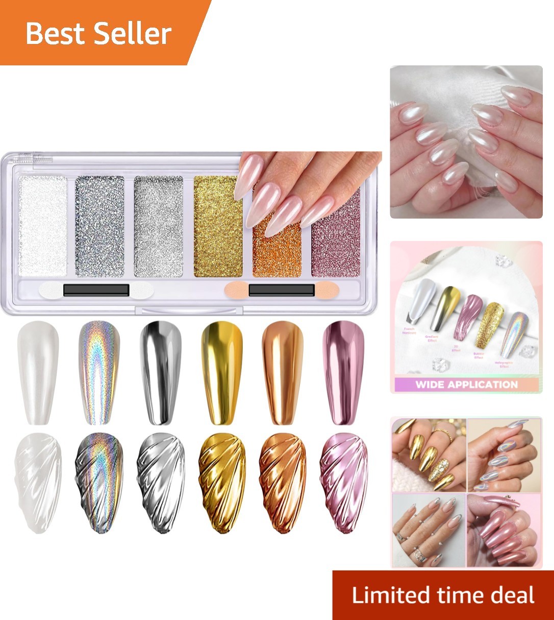 Chrome Nail Powder Palette – Iridescent Holographic Shine & Style