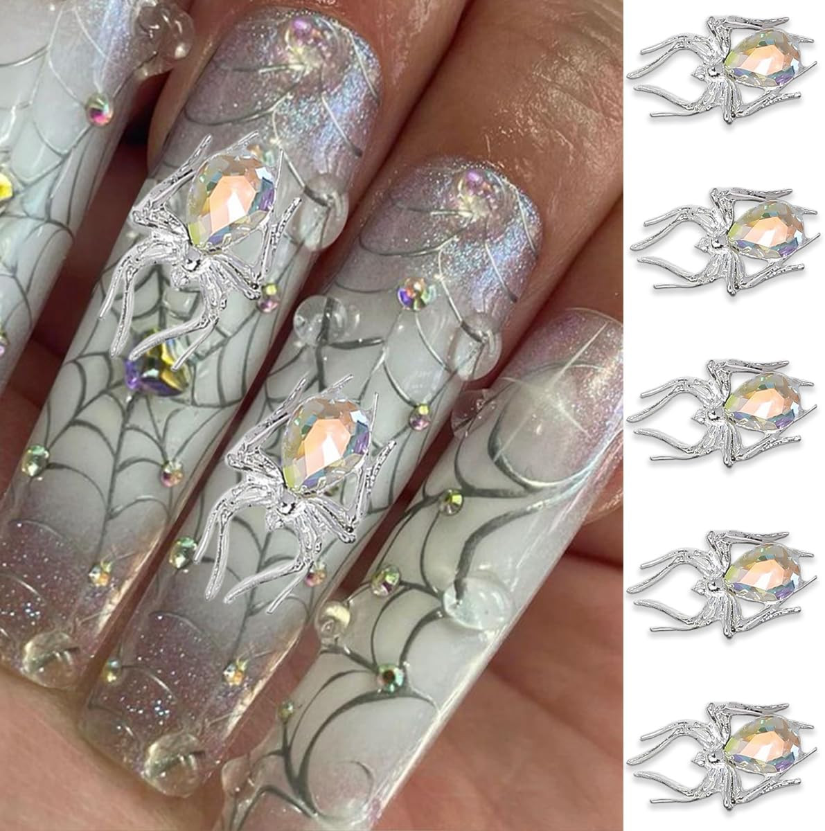 15Pcs Halloween Nail Charms Metal Spider Rhinestone Alloy Gems for Acrylic Nails