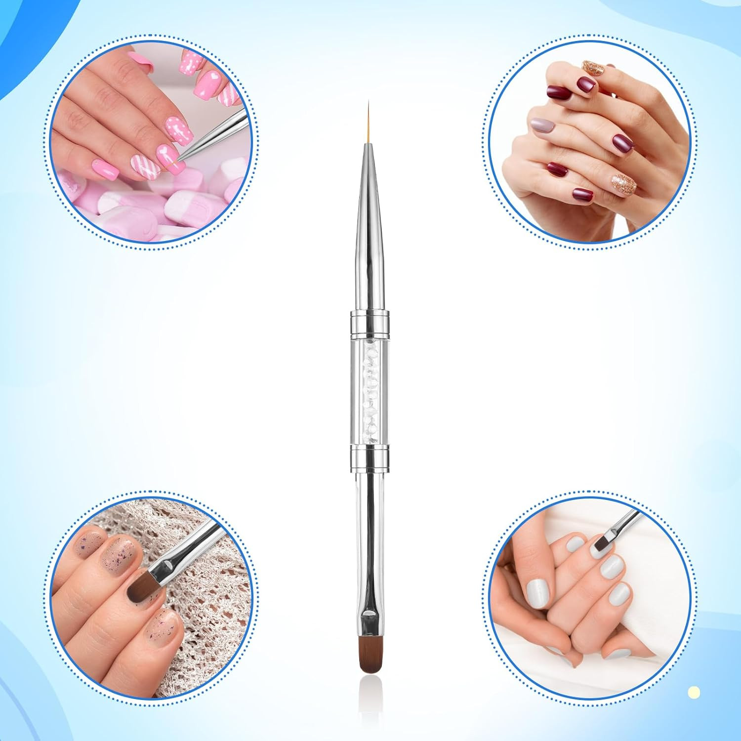 2 Pcs Double Ended Nail Builder Gel Brush, French Tip Brush Hard Gel for Nails,