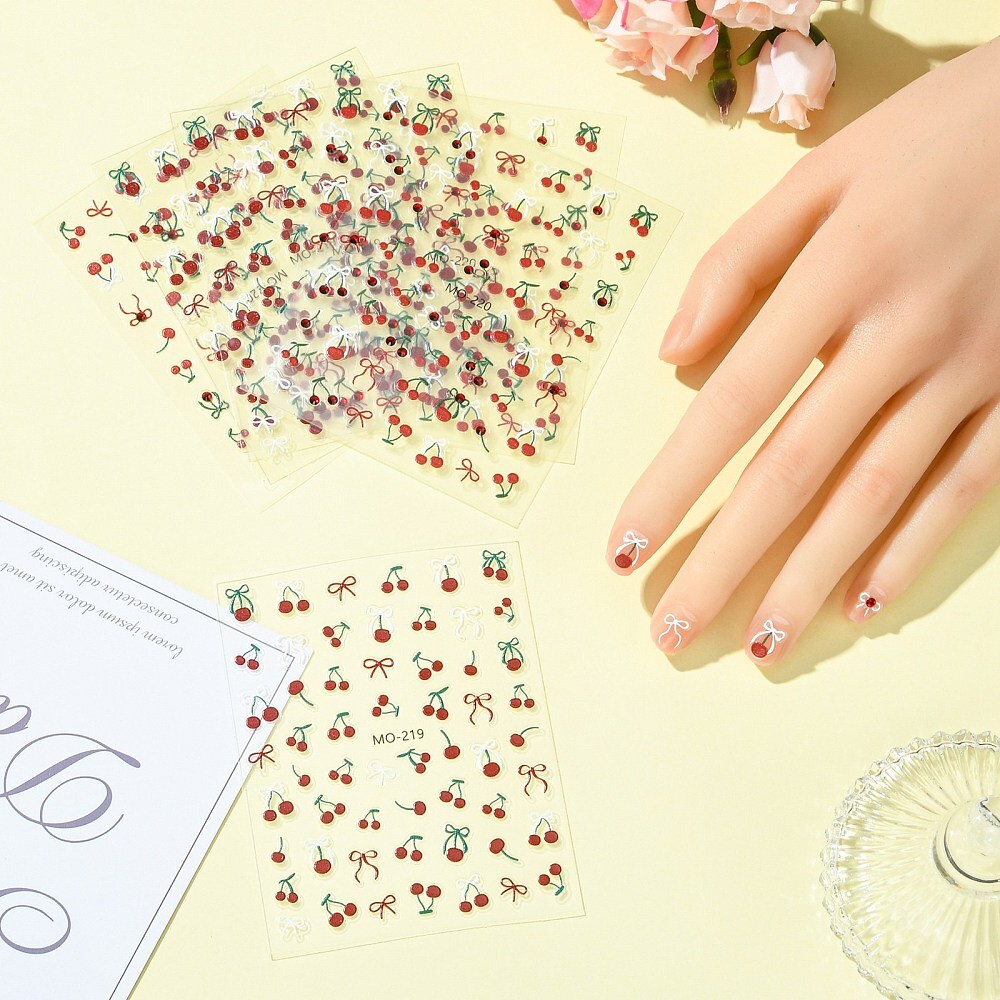 6 Sheets 2 Styles Nail Art Stickers PVC Cherry Pattern for Nail Art Decorations