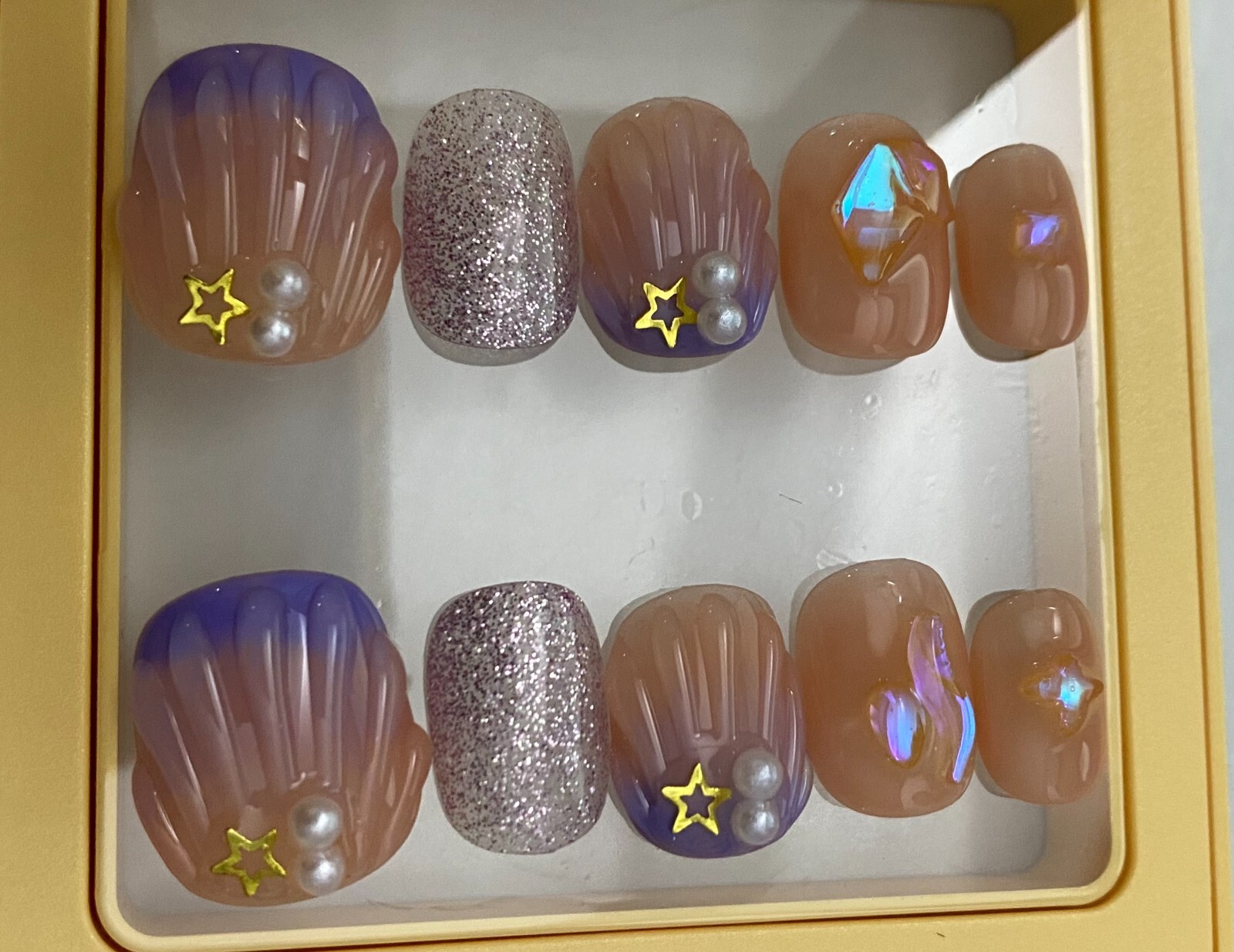 Mermaid Seashell Nail -Custom Gel Press on Nails Handmade 10 pc set Medium