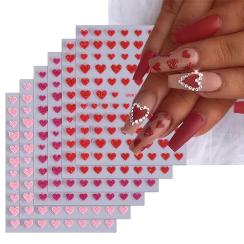 Valentine’s Day Nail Art Stickers Decals 3D Embossed Romantic Red Pink Heart