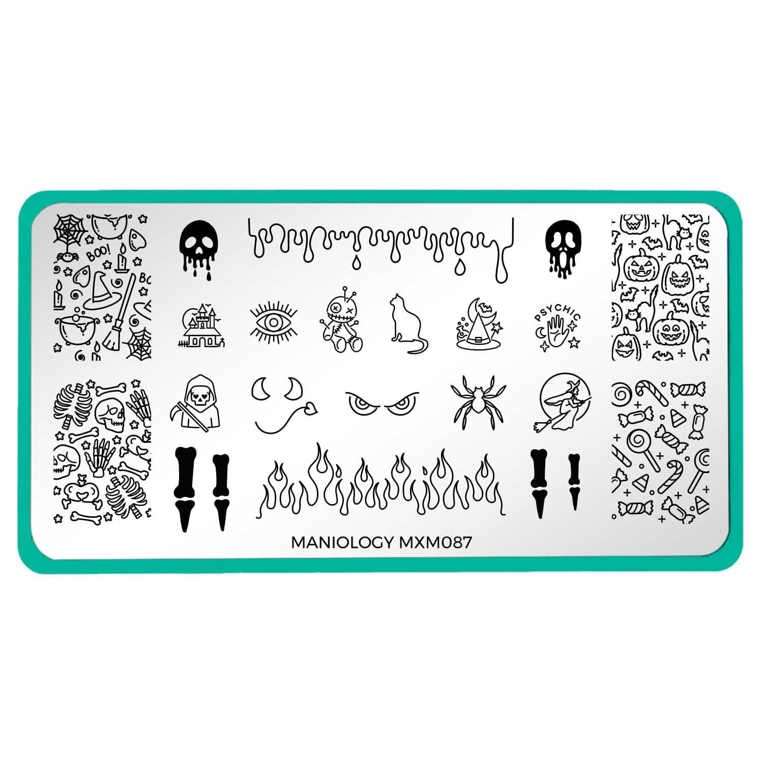 Electro-Cute: Fright Lights MXM087 Nail Stamping Plate Fire Flames Bones Slime