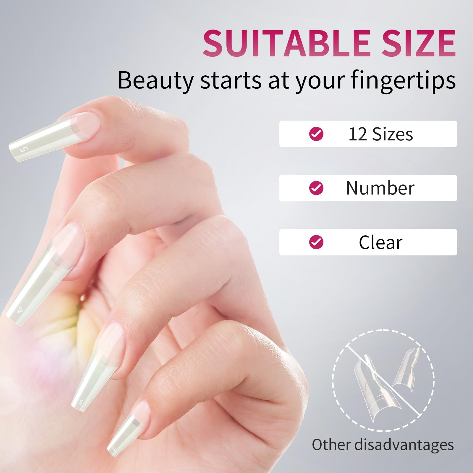 krofaue Natural Acrylic Nail Tips Square 600PCS Half Cover Coffin False Nail…