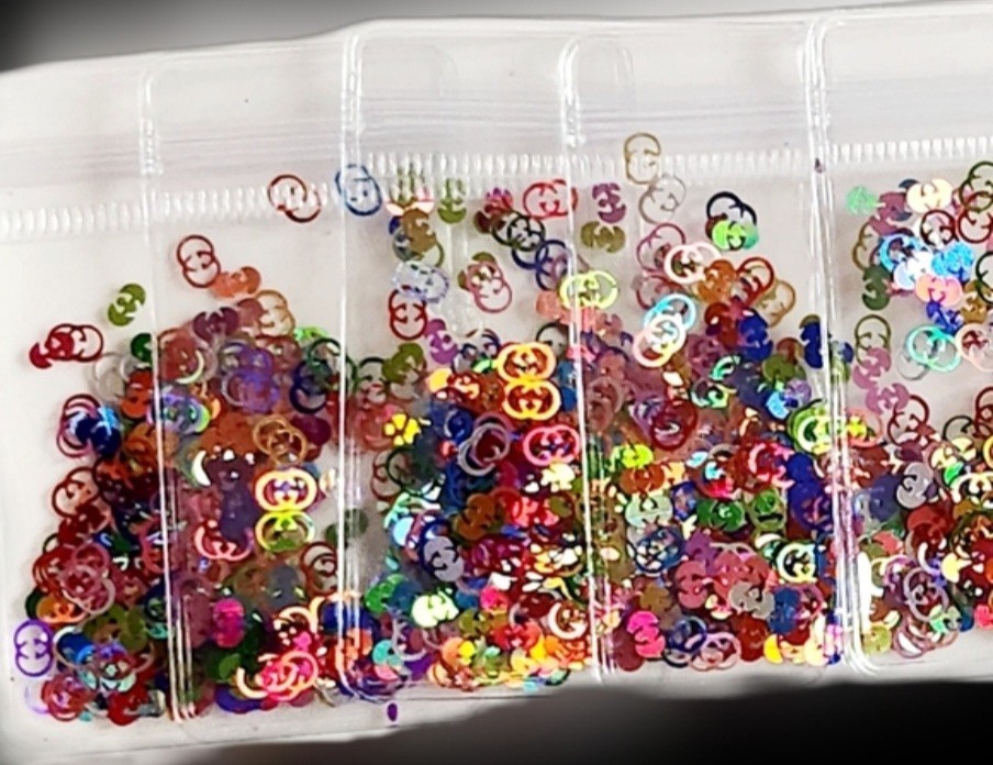 NWT NAIL ART DESIGN MULTICOLORED MIXTURE FLAT METALLIC FOIL LUXURY LOGO SEQUINS