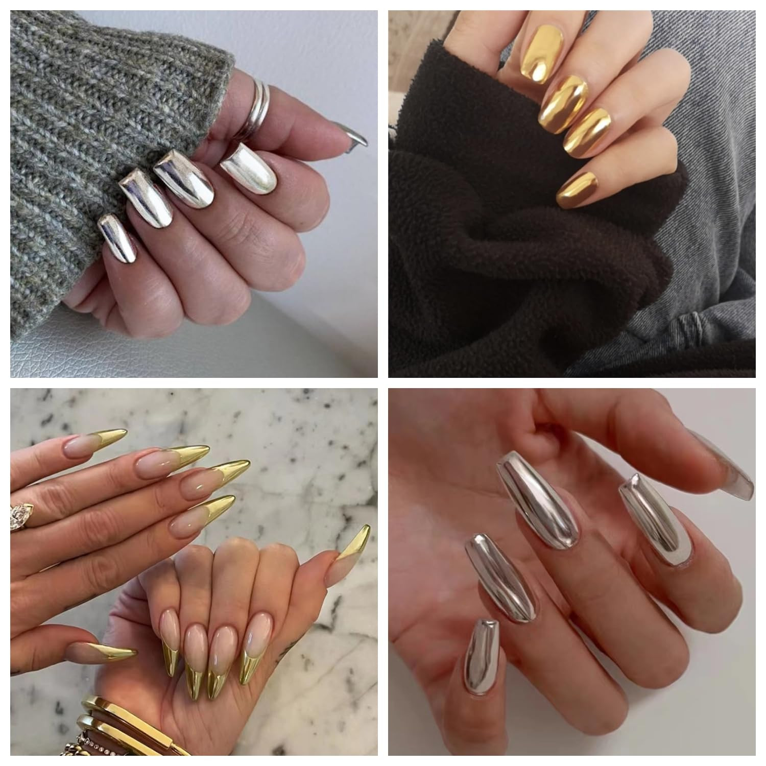 Gold Silver Chrome Nail Powder, Mirror Metallic Gel Chrome Powder Pigment for Na