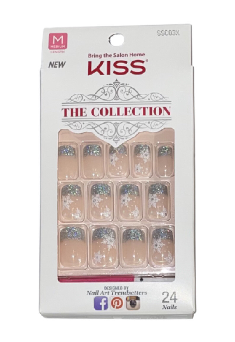 Kiss The Collection Medium Length French Manicure Snowflake Christmas Nails LTD