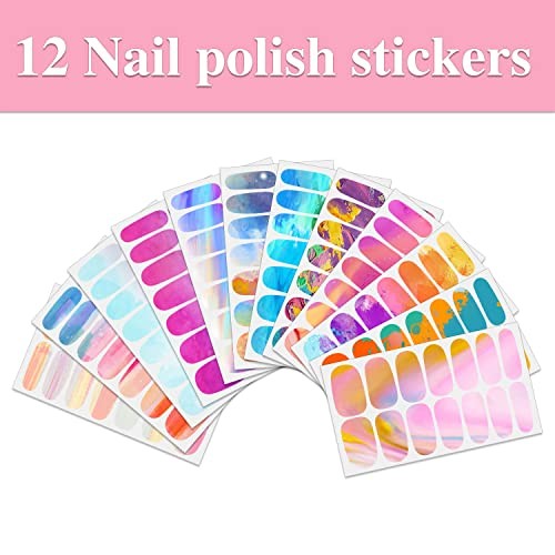 12 Sheets Gradient Nail Wraps for Women – Graffiti Stickers, Aurora Full KIT1