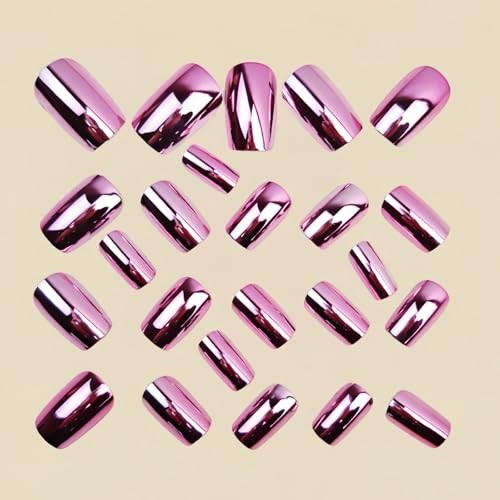 RUOKEXIN Medium Length Press on Nails Square Fake Nails Pink Square Pink 08-12