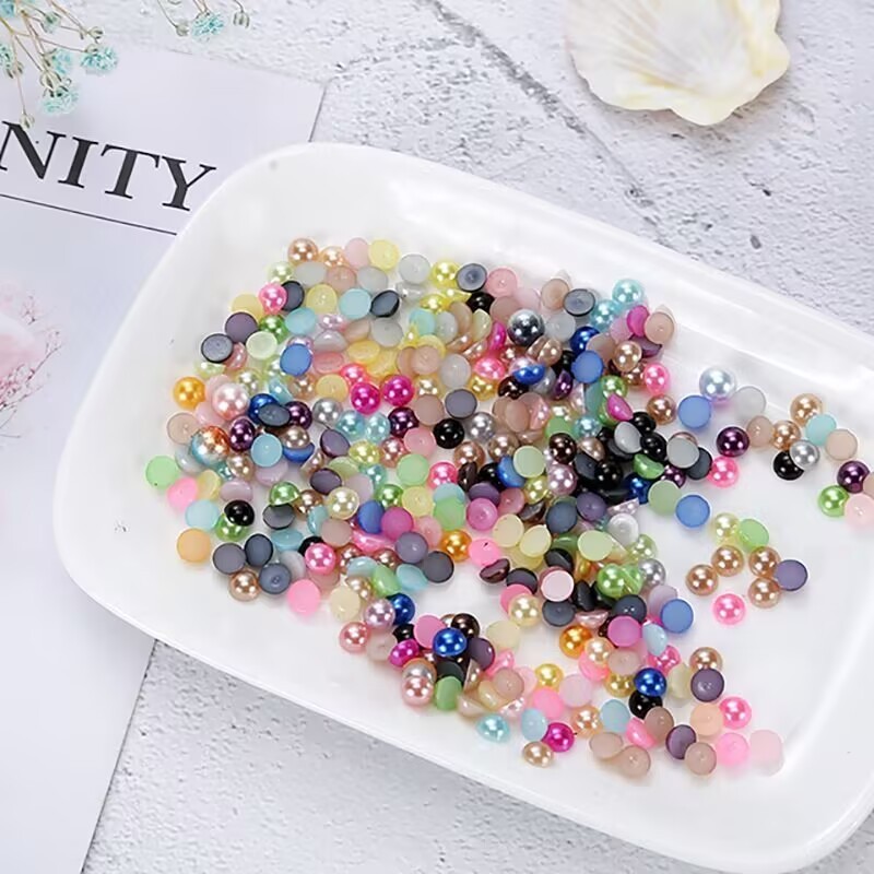2000 Mixed Color Acrylic Half Pearl Bead 4mm Flat Back Scrapbook Flatback Nail