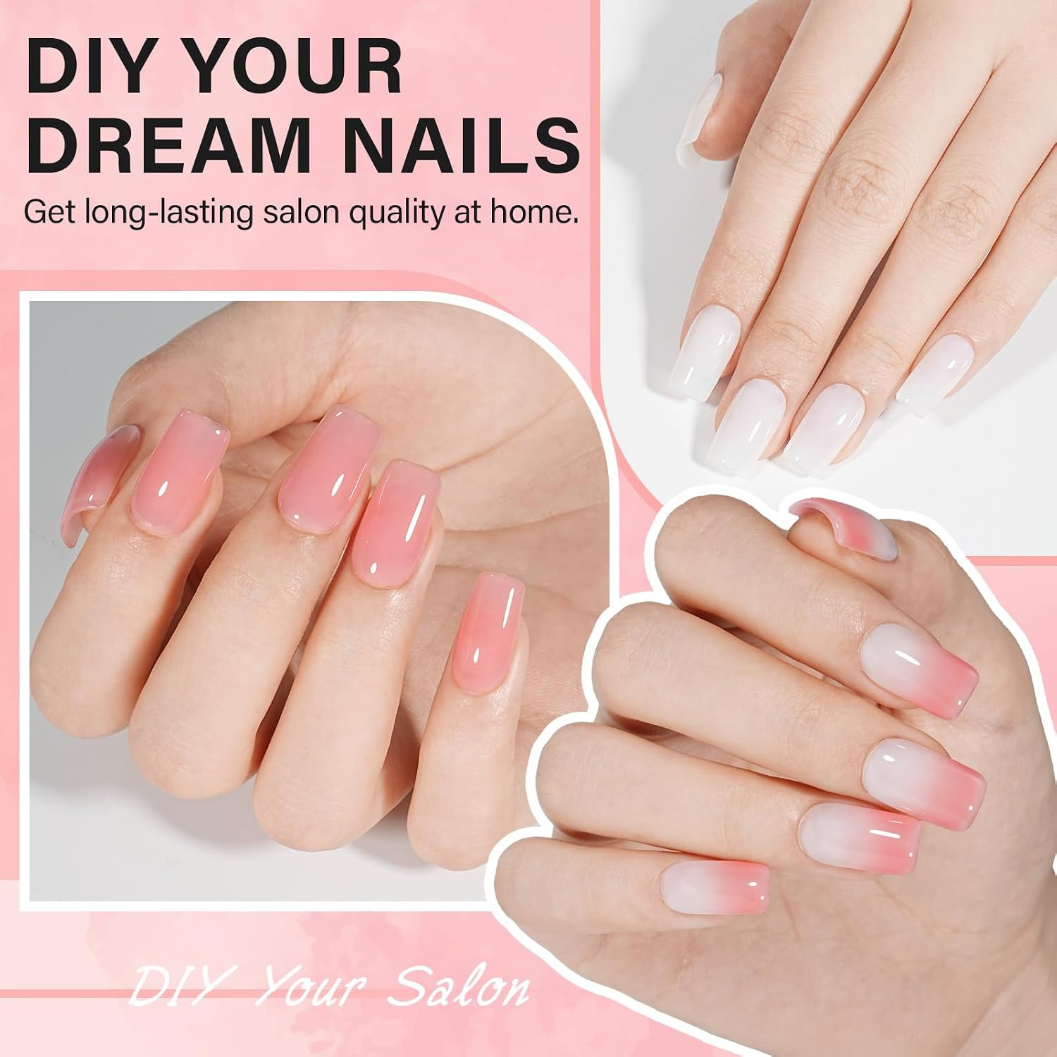 Gel Nail Tips Kit Short Square Nail Tips 240Pcs for Salon | 2 in 1 Nail Glue Bas