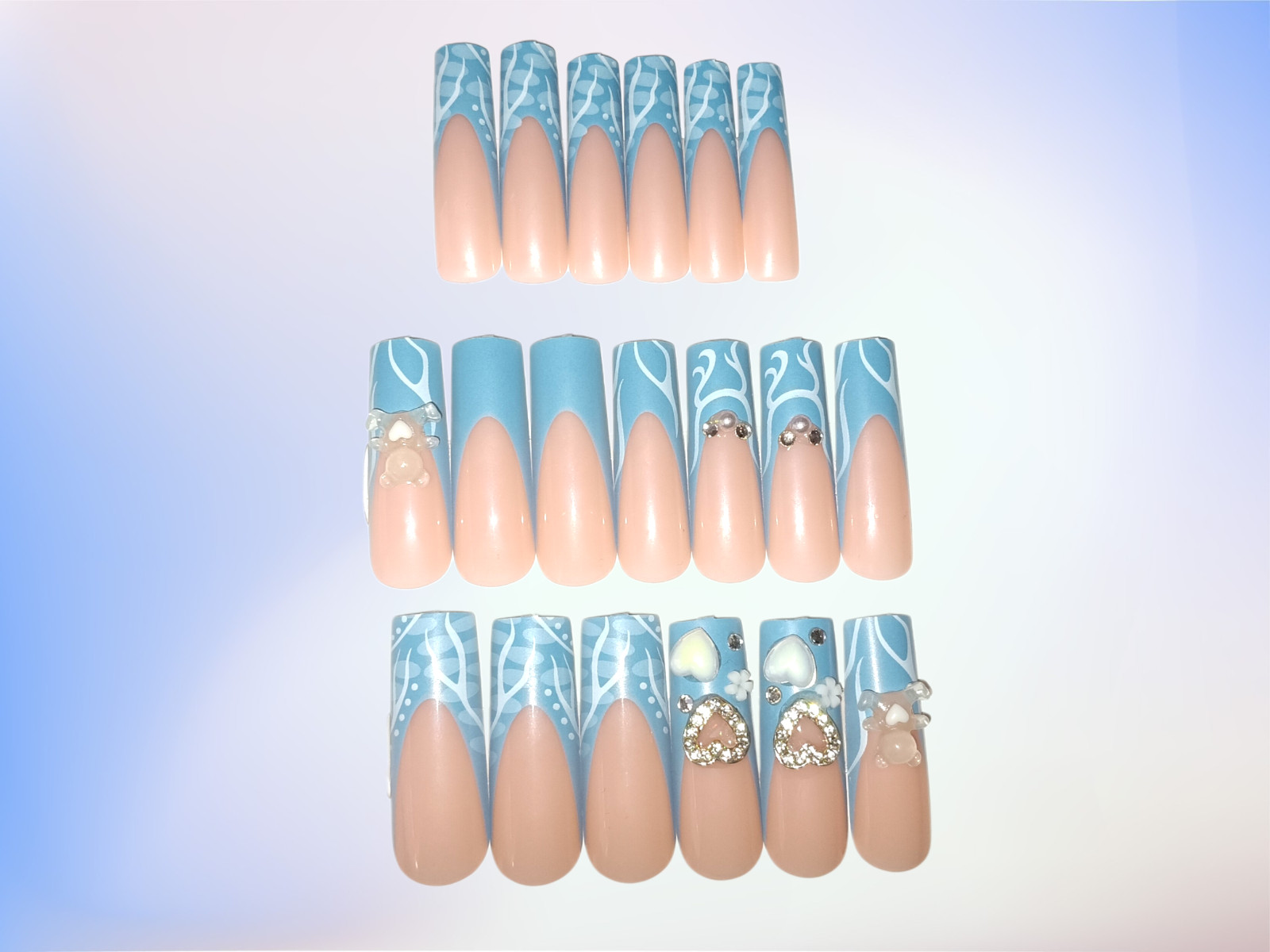 (New) Fashion 24 Count Square Shape Nail Set /W Nail Glue