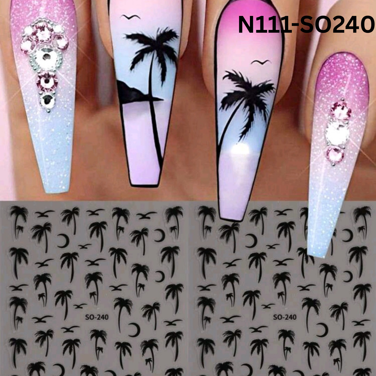 Palm Tree Nail Stickers 3D – Tropical Beach Nail Art Decals for DIY Manicure & S