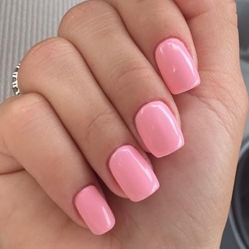 Extra Short Press on Nails – Solid Pink Fake Nails – Squoval, Coral Pink