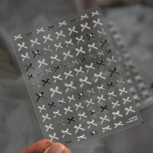 Lace Bow Nail Stickers White Black Bowknot Nail Art Stickers Nail Sticker-8