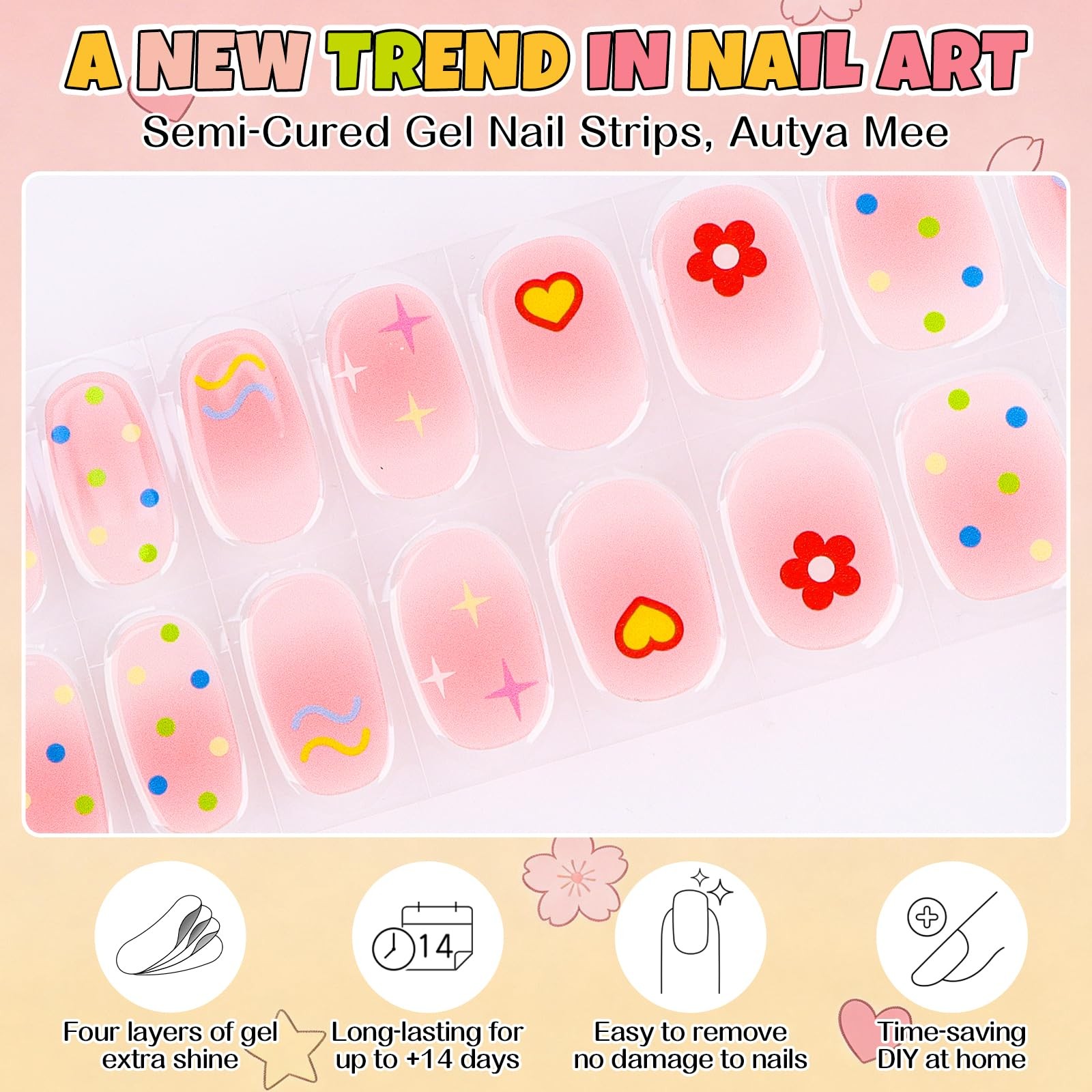 EBANKU Kids Gel Nail Polish Strips, Flower Star Cute Semi-Cured Nail Art Wrap…