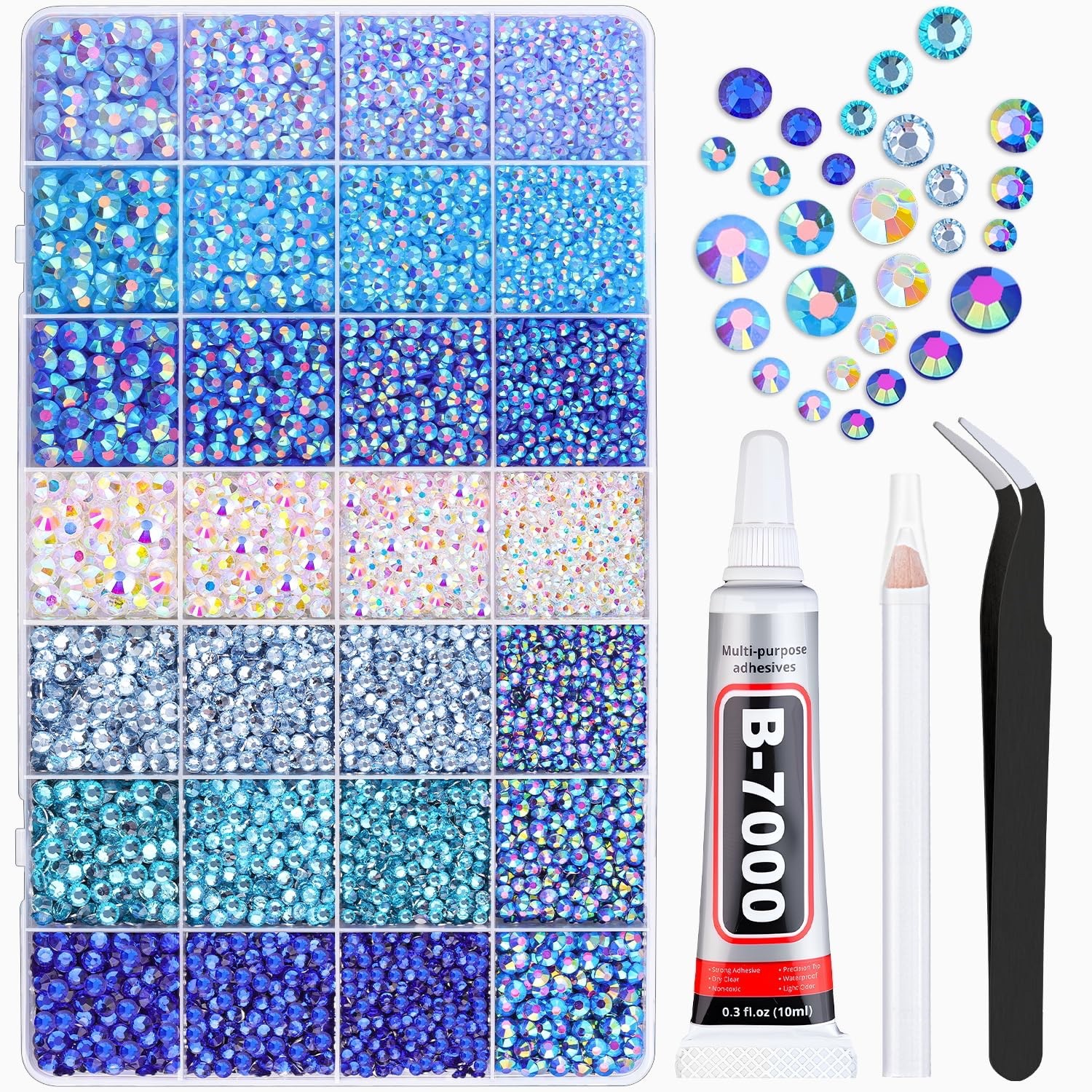 20000Pcs Blue Rhinestones for Bedazzling with 1Pcs B7000 Jewelry Glue