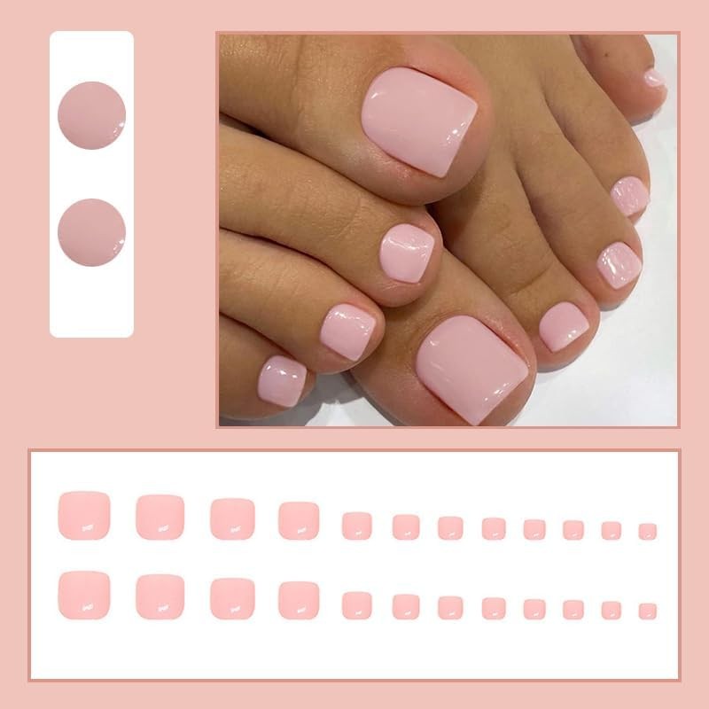 24 Pcs Solid Pink Press on Toenails Short 1 Fl Oz (Pack of 24), Color Y1