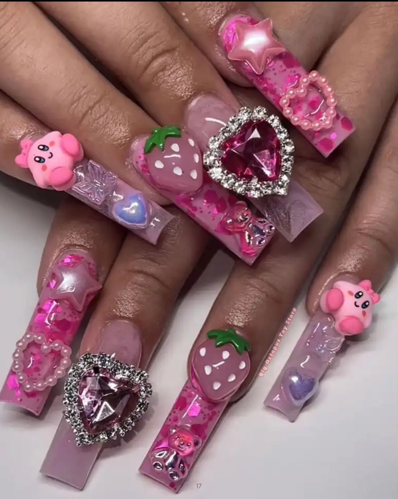 Xxxl Rectangle, Fake Nails 3D Hello KITTY Pink Diamond Strong, Long Nails