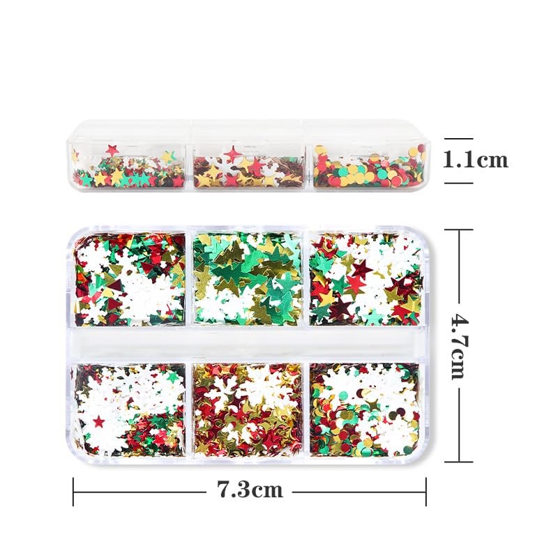 6 Grids Colorful Christmas Nail Art Glitter Christmas Mixed 3D Coloful