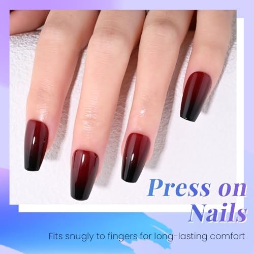 Black Dark Red Ombre Glossy Press on Nails 30 Pieces (Pack of 1) 045-OMBRE