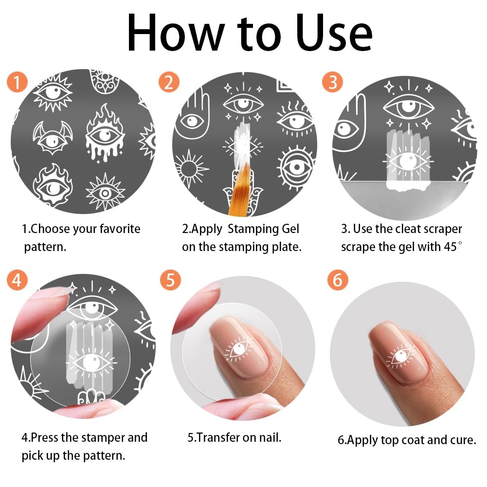 4pcs Evil Eye Nail Stamping Plate Spooky Nails Arts Stencils Mystical Nail St…