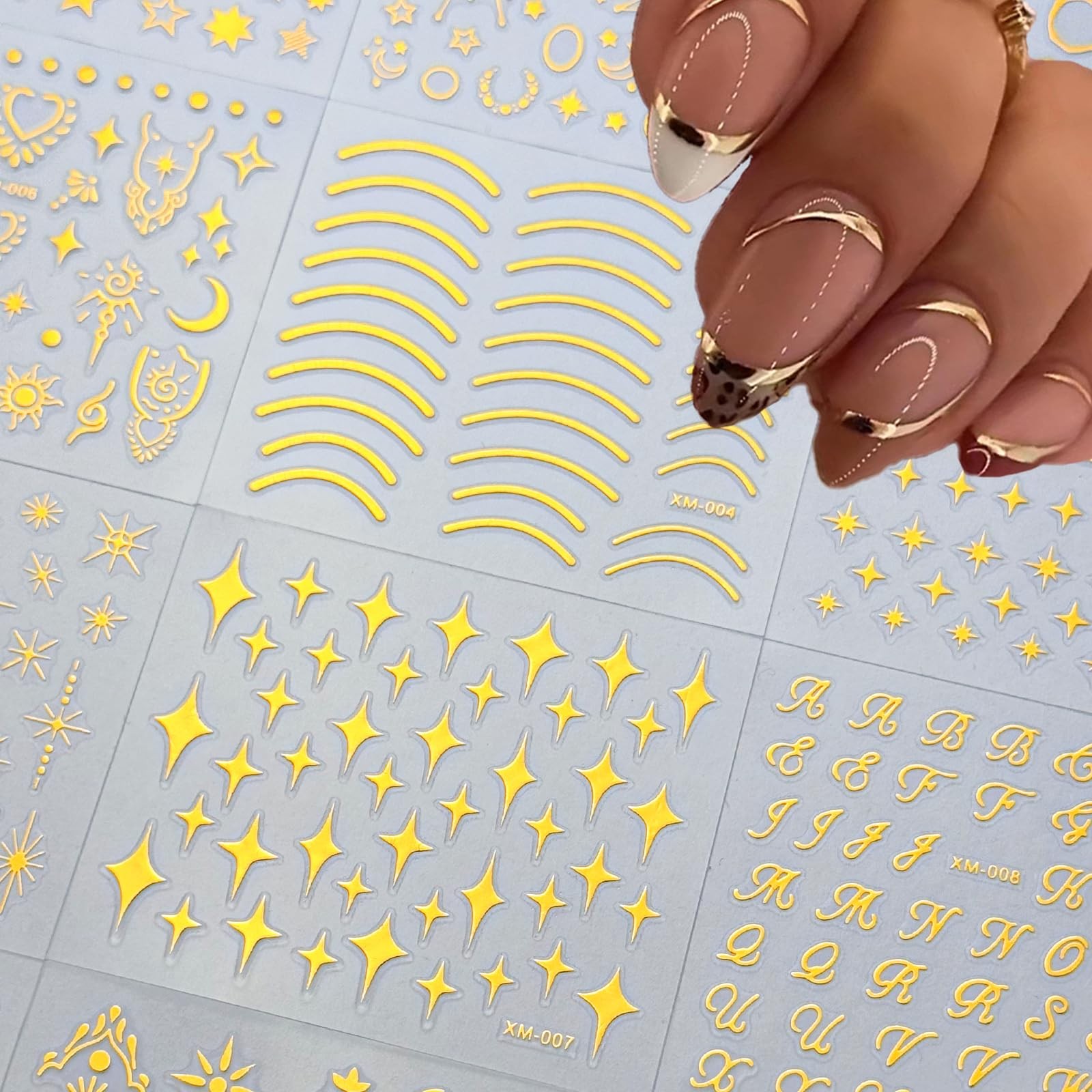 30 Sheets Gold Star Nail Art Stickers 3D Adhesive Moon Star Nail Decals Heart…