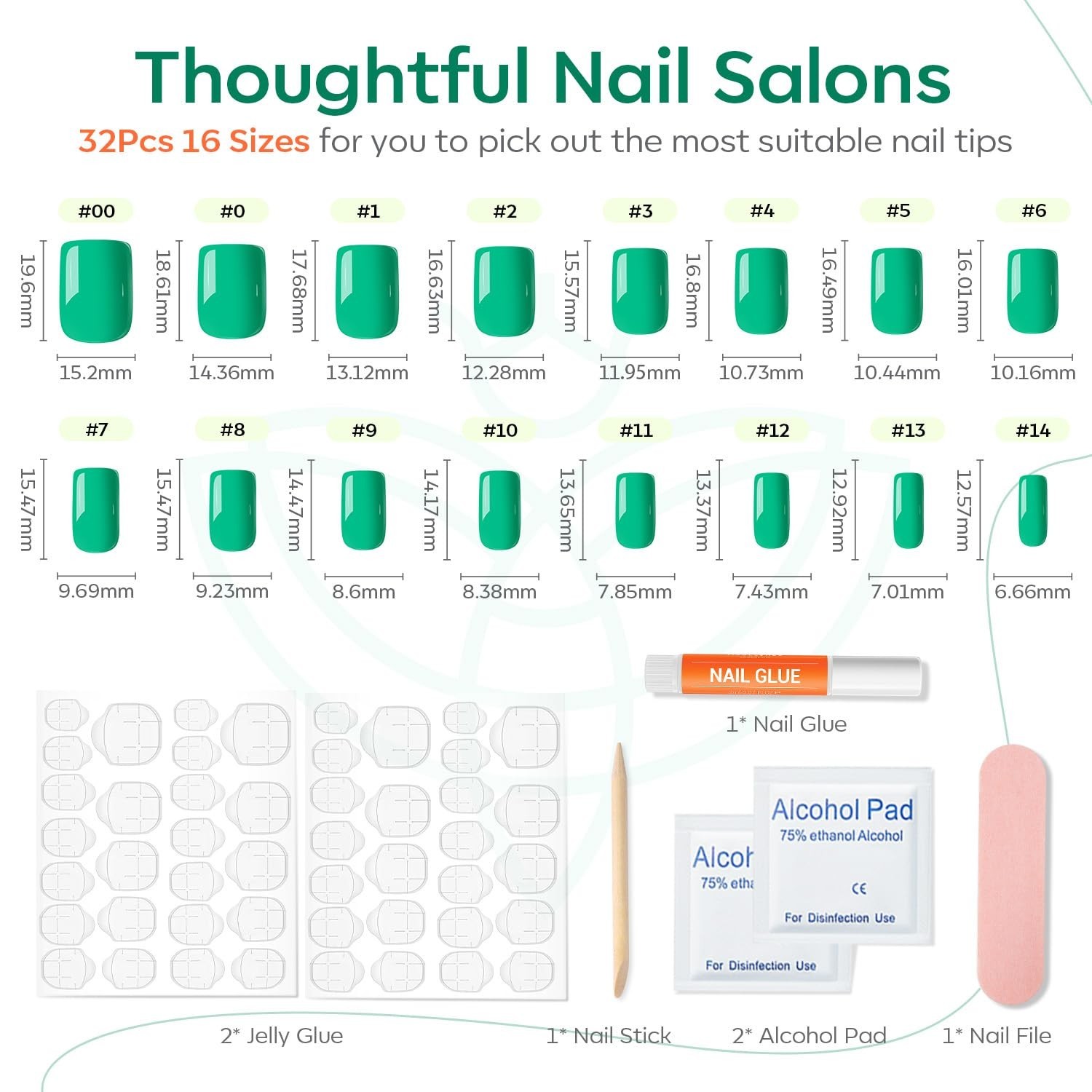 Durable & Stylish Green Press On Nails – 32Pcs Short Square for Effortless Glam