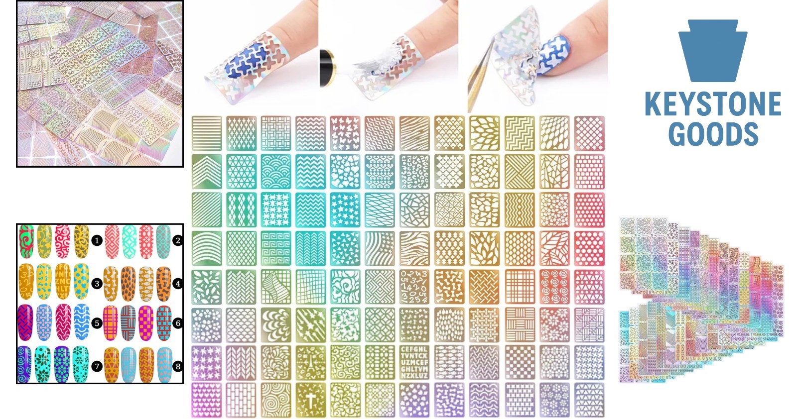 288 Designs Nail Art Stencils & Stickers Set – 24 Sheets for DIY Manicure