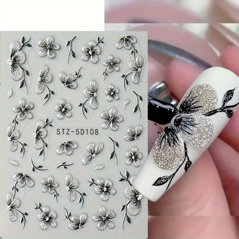 6PCS 5D Embossed Daisy Nail Stickers Shiny Self-Adhesive DIY Nail Glam Kit