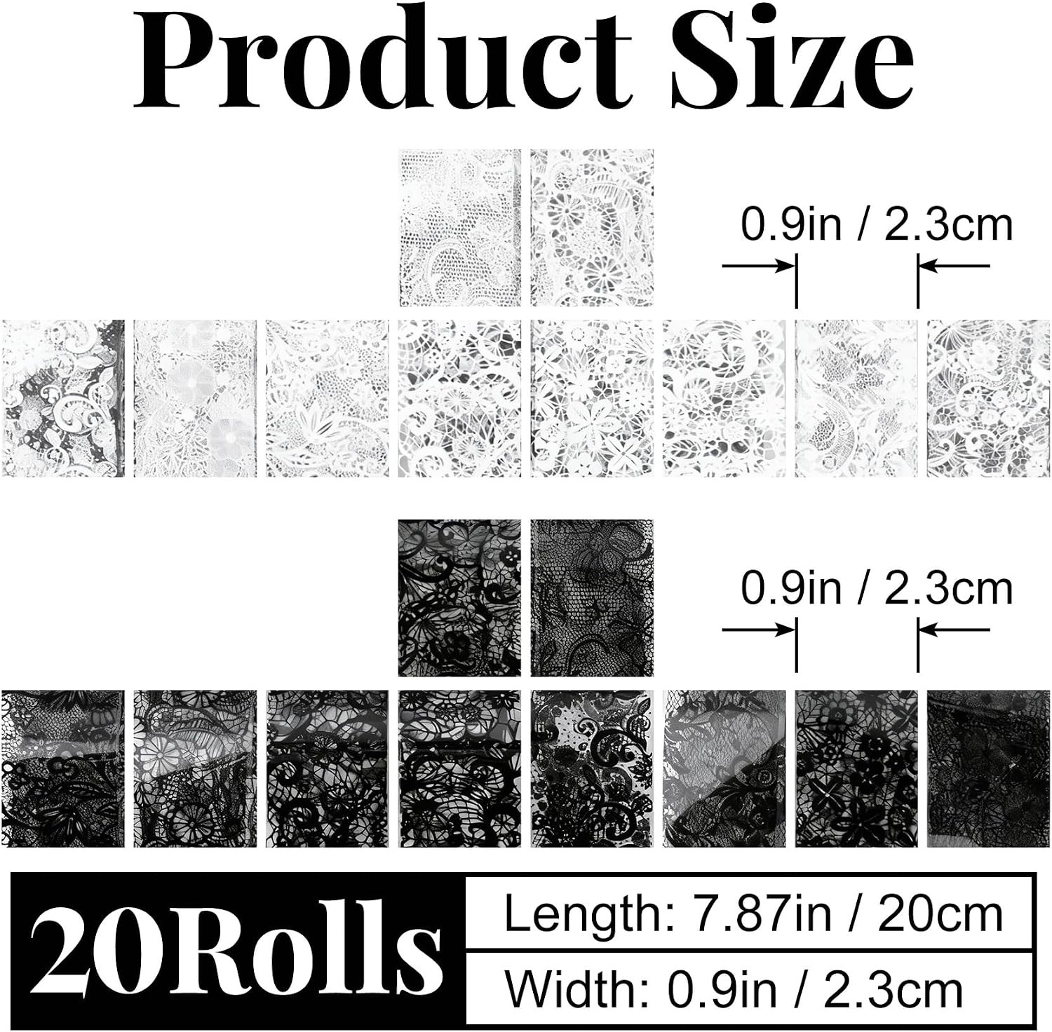 20 Rolls Lace Nail Foil for Women, Flower Lace Nails Foils Transfer, Floral Stic